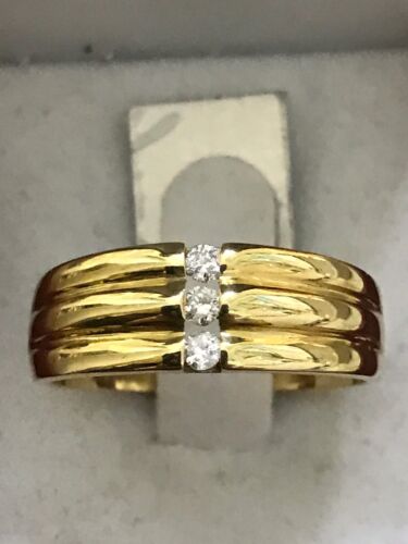 0,15 ct 14k massives Gelbgold Herren Diamant Ring Band 3 Steine Hergestellt in den USA - Bild 4 von 5