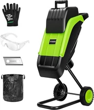VIVOSUN 1800W Electric Wood Chipper Shredder w/ Wheel & 50L Collection Bag Green
