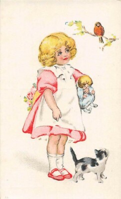 SAN FRANCISCO, CA, TIVOLI CAFE, RARE ADV POSTCARD, GIRL WITH CAT & DOLL 1907-20