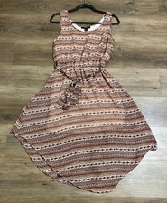 Forever 21 Sleeveless Brown Pattern Lined Dress Size Medium High Low 
