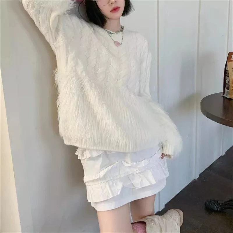 Faux fur 2025 ruffle sweater
