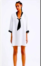 Zara White Tunic Dress with Black Scarf Tie Size Small/Medium