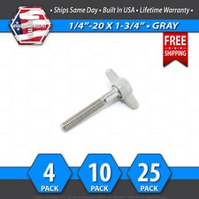 1/4"-20 x 1-3/4" Thumb Screw Stainless Steel - Gray Tee / Wing Knob - USA