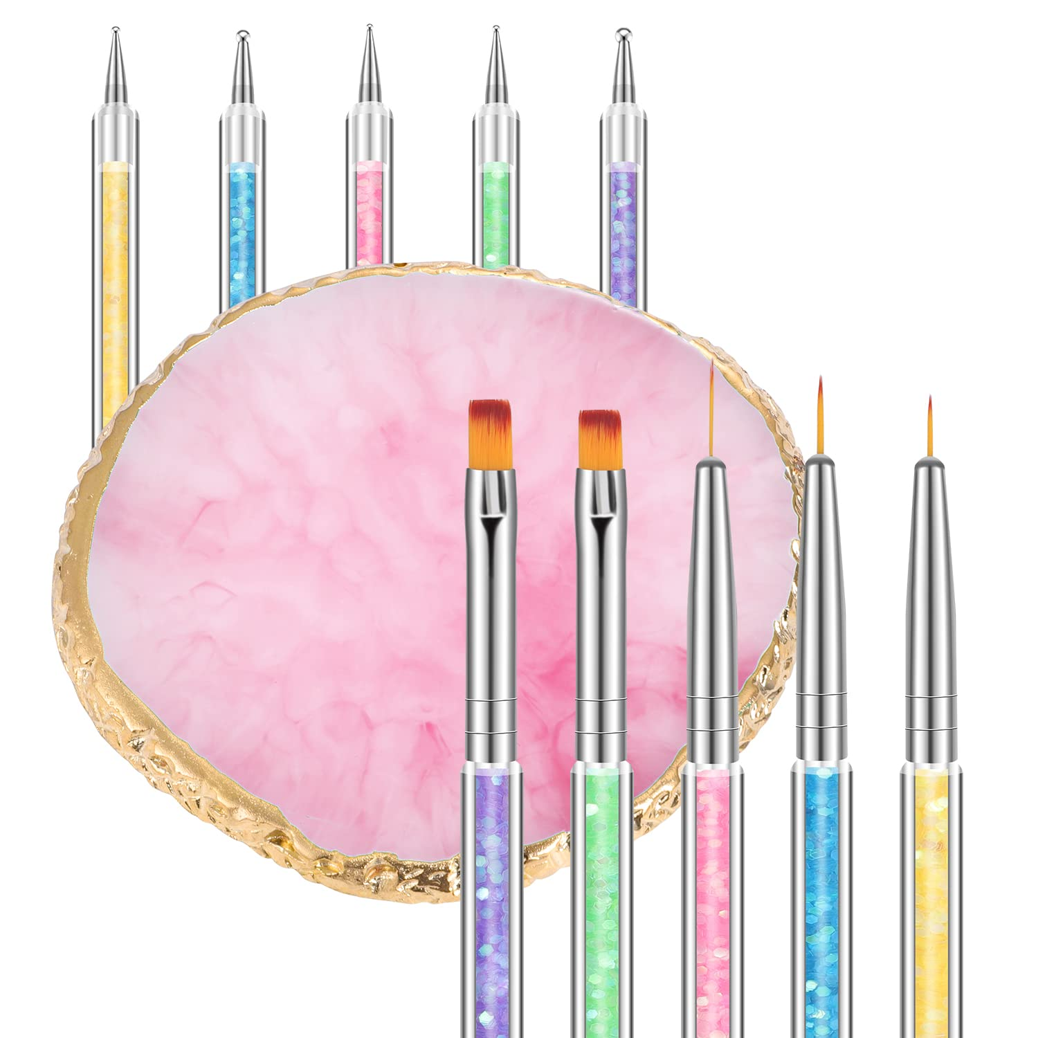 6 Pcs in 1 Set Resin Nail Art Palette with 5 Nail Brushes, Nail Tech Supplies To