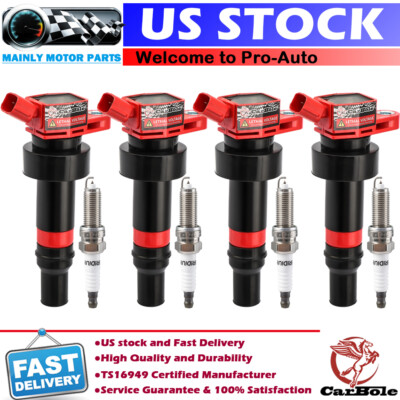 4x Ignition Coils + 4x Spark Plugs For Hyundai Accent Veloster Kia Soul Rio 1.6L