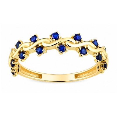 Ewigkeitsring Ehering 9 kt Gelbgold blau simulierter Saphir Welle K-S