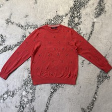 Nautica Sweater Mens Size L Red Anchor Embroidered All Over Preppy Nautical
