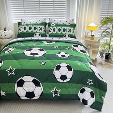 7 Piece Boys Comforter Set Size Bed in A Bag 3D Football Playground Twin Soccer