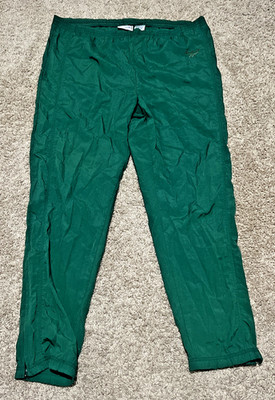 Vintage 90's Reebok Track Pants Unisex Size Med Green Nylon Unlined Lightweight