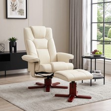 Recliner Chair with Footstool and Adjustable Backrest PU Armchair, Cream White