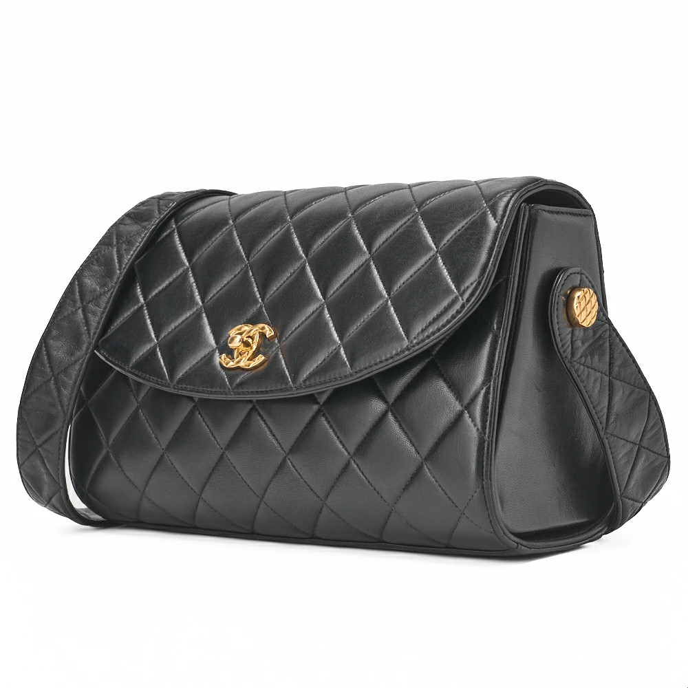 Chanel Coco Round Flap Black Lambskin One Shoulder Tote Bag