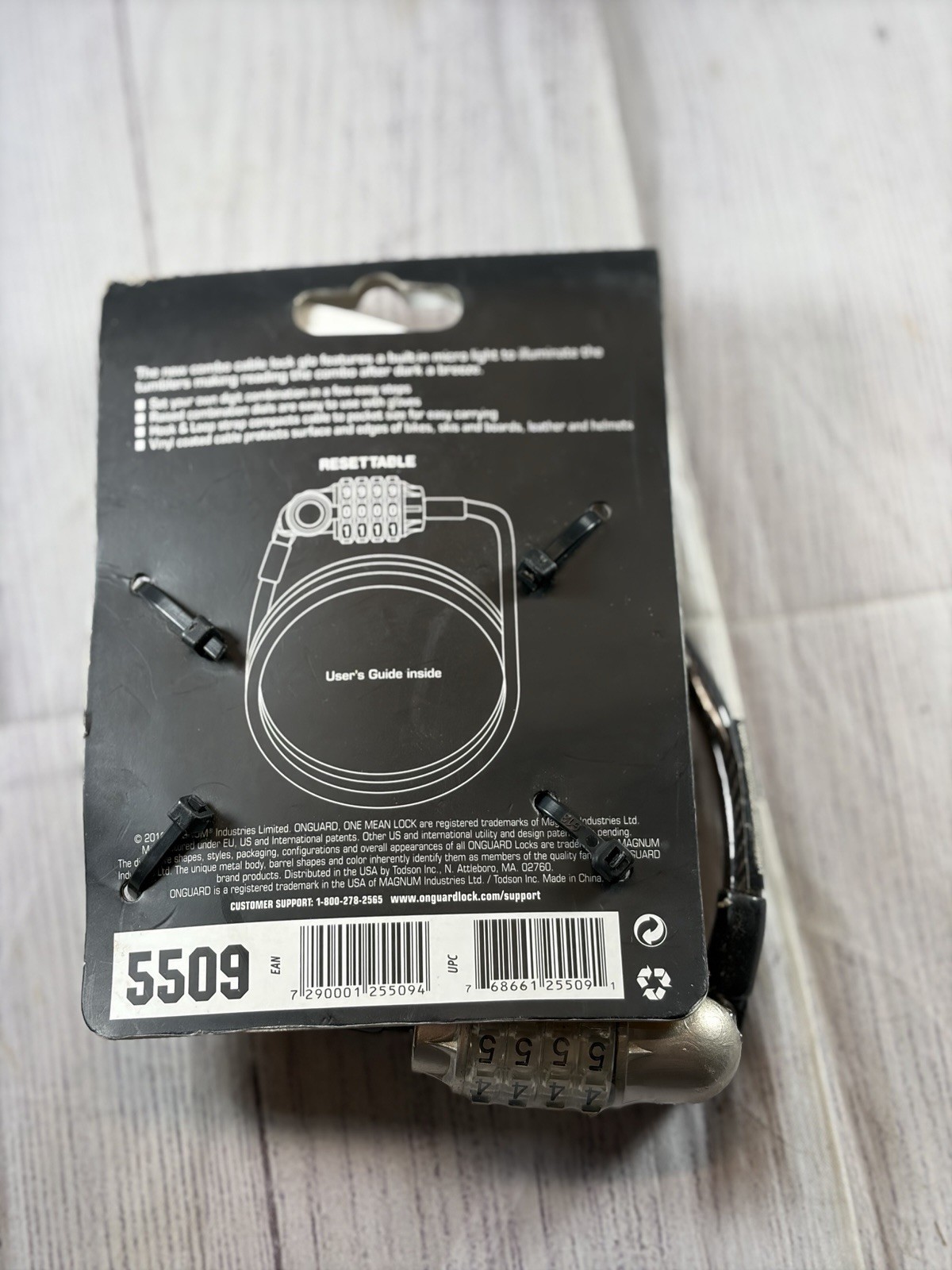 OnGuard OG Series Cable Combo Lock -New In Package -Light Up Bike Lock