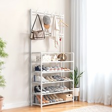 Large Hall Tree Hat and Coat Stand Hallway Shoe Rack Bench with Shelves 8 Hooks