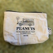 Peanuts Canvas Pouch School Bus Snoopy Cream 7.9×5.5in Used