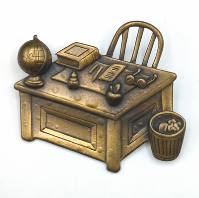 #ad #ad Brooch Pin Vintage Brass Tone JJ School Teacher Desk Educator Glasses Book Apple $6.39