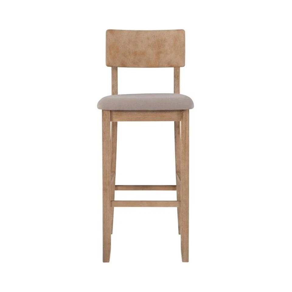 Linon Jordan Wood Bar Stool with Grey Padded Seat in Grey Wash Glaze Finish - Image 3 of 4
