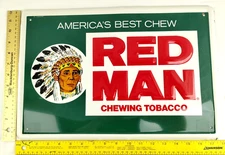 Vintage Red Man Chewing Tobacco Metal Tin Sign 18"x12" Orange Original NOS