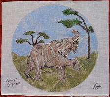African Elephant by Kim 14" Round Hand Painted Needlepoint Canvas