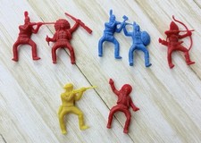 Vintage 2 Inch Plastic Toy Cowboys  Indians Figures Lot of 7 EUC