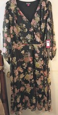 $154 Vince Camuto Woman's Plus Size 1x Onex Green Pink Flower Long Sleeve Dress