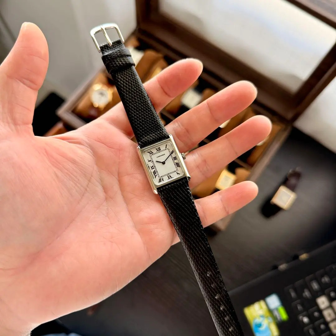 LONGINES Tank Vintage Hand Wind 70s Roman Dial Leather Strap Case 23x31mm image 2