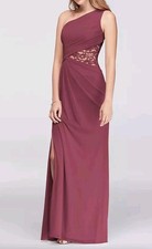 NWT Davids Bridal One Shoulder Mesh Dress With Lace Wine Size 4 Long Bridesmaid