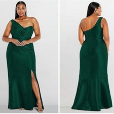 NWT Alfred Sung Draped One-Shoulder Satin Trumpet Dress Gown Size 18 D827 Green