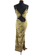 Pretty Little Thing Gold Bodycon Textured Cut Out Side Slit Women’s UK Size 8