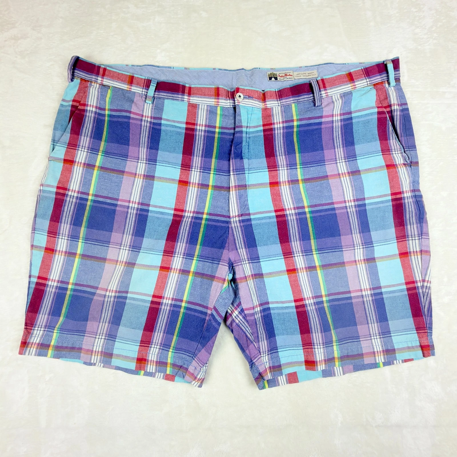 Ralph Lauren Shorts Mens 50B Multicolor Plaid Linen Blend India Madras Flat