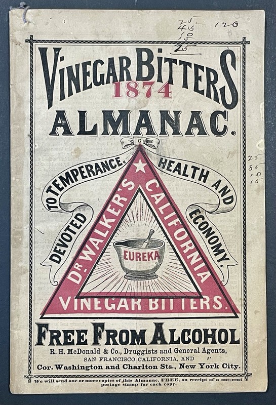 Antique 1874 Dr. Walker’s California Vinegar Bitters Temperance Almanac Booklet