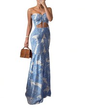 Floral Printed Prom Dress Tie Ruched Shirred Bandeau Party Dress Slim Fit Ruffle