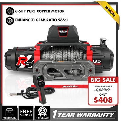 X-BULL Electric Winch 13500LBS 12V Synthetic Rope Towing Truck Trailer 4WD 4×4