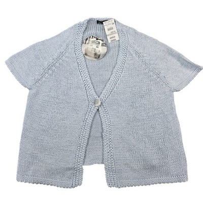 Monari Sweater Cardigan Womens 18 2XL Blue Short Sleeve Open Front Made Italy