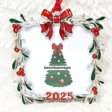 🎄2025 CHRISTMAS TREE ORNAMENT PHOTO PICTURE FRAME HOLLY BERRY SQUARE 2.5"