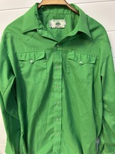 Vintage Mesquite Green Western Shirt Pearl Buttons Made in USA S 16 1/2 - 35