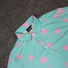 Sunday Swagger Polo Shirt Men's Medium Hawaiian Green Pink Performance Golf