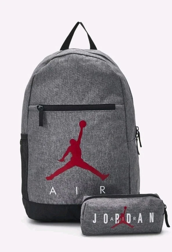 Nike Jordan Air Backpack Rucksack School Bag With Pencil Case Grey Red Jumpman