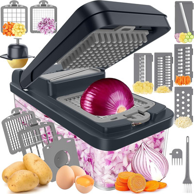 12-In-1 Vegetable Chopper, Kitchen Gadgets with 7 Blades, Veggie, , Onion Choppe