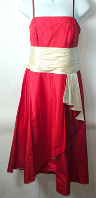 Monsoon rotes Seidenkleid für besondere Anlässe UK 12 cremefarbene Schärpe neu mit Etikett
