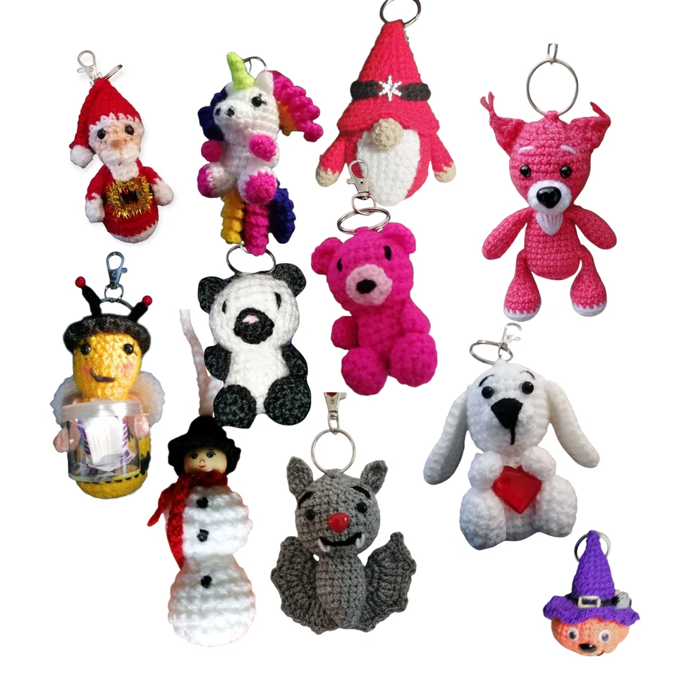 MARKENLOS Schlüsselanhänger gehäkelt Handarbeit Amigurumi Taschenbaumler Tier-Auswahl