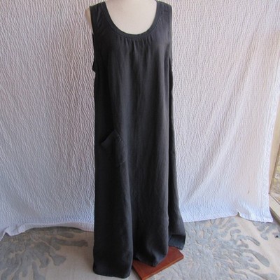 Flax Brand Long Serene Black 100% Linen Maxi Dress Womens Pocket Medium |  eBay