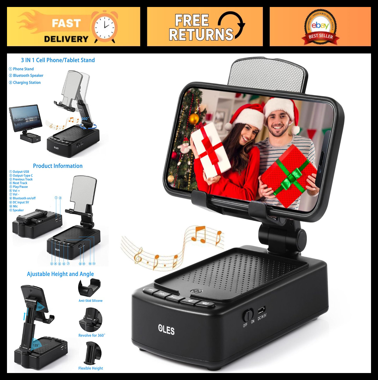 Adjustable Mobile Phone Stand With Bluetooth Speaker - Tech Gadgets For Men, Wom