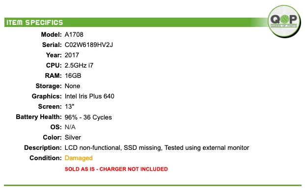 BAD LCD: 2017 MacBook Pro A1708 - 13", 2.5GHz i7, 16GB RAM, NO SSD - Image 2 of 4
