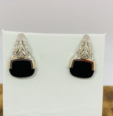 Ohrringe 14 kt Weißgold 0,02 kt Diamant Onyx Sonderanfertigung 5,4 Gramm