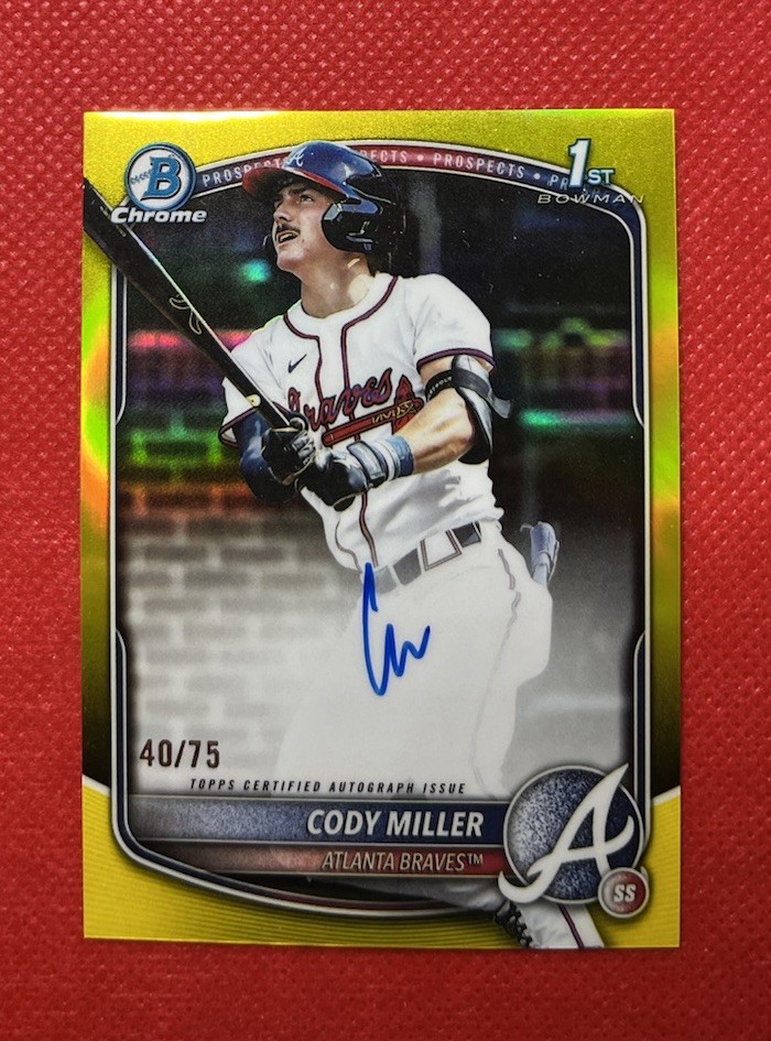 2025 Bowman Draft Cody Miller #CPA-CM 1st Chrome Prospect Yellow REF AUTO /75