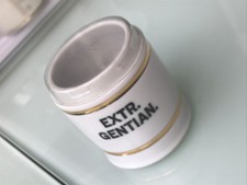 Apotheke Offizin Standgef&auml;&szlig; lasiert EXTR.GENTIAN.mit 2 gold.Zierstreifen Beschr