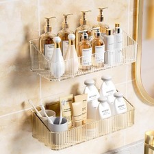 2 Pcs Wall Mounted Shower Caddy, Adhesive Bathroom Caddy Shelf Organizer Makeup