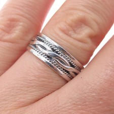 925 Sterling Silver Vintage Twisted Oxidized Band Ring Size 7