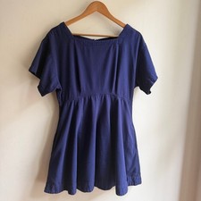 Free People Free-est Mini Dress Button Back Short Sleeve Navy Blue Medium