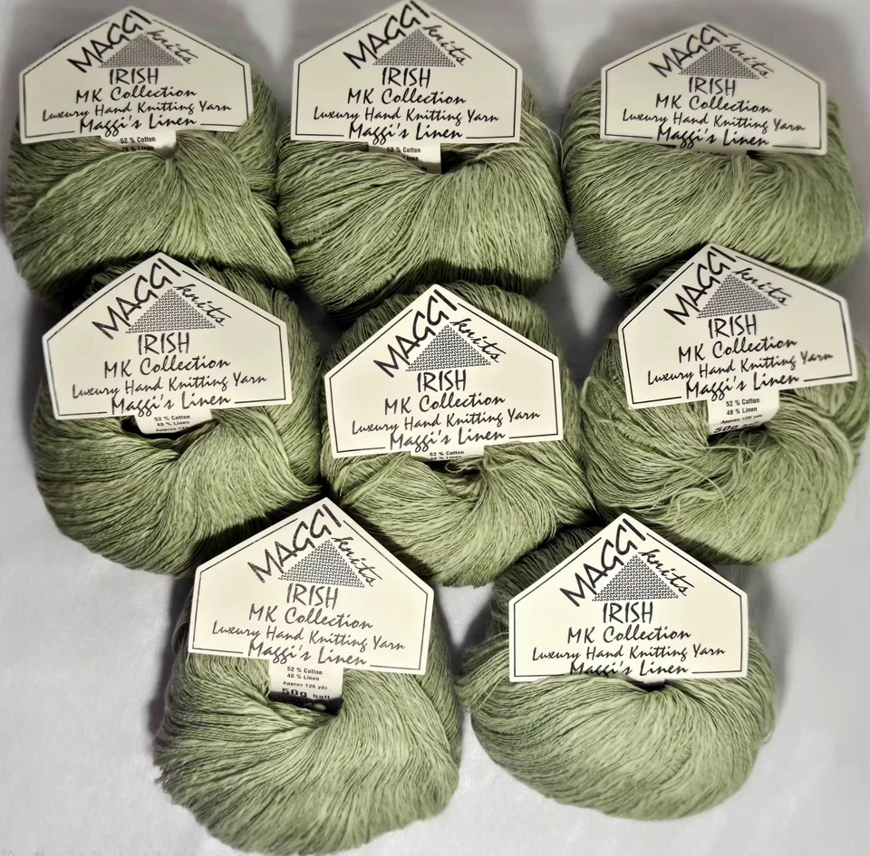 NEW Maggi Knits Maggi's Linen Yarn 8x 50g Celery Green Cotton Linen Blend DK - Image 3 of 4